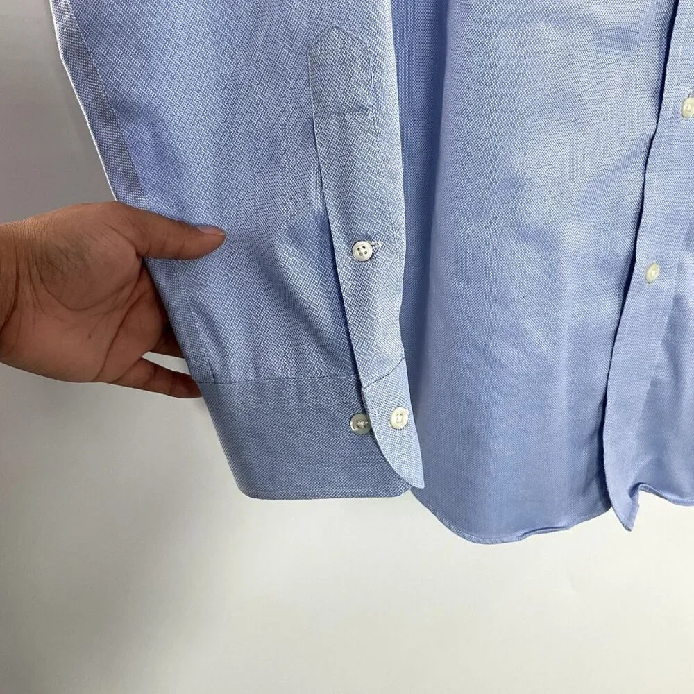Polo Ralph Lauren Shirt Men 17 Blue 100% Cotton Long‎ Sleeve Button Non Iron